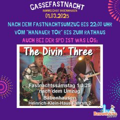 Die Band The Divin `Three spielt nach dem Fastnachtsumzug am Heinrich-Klein-Haus