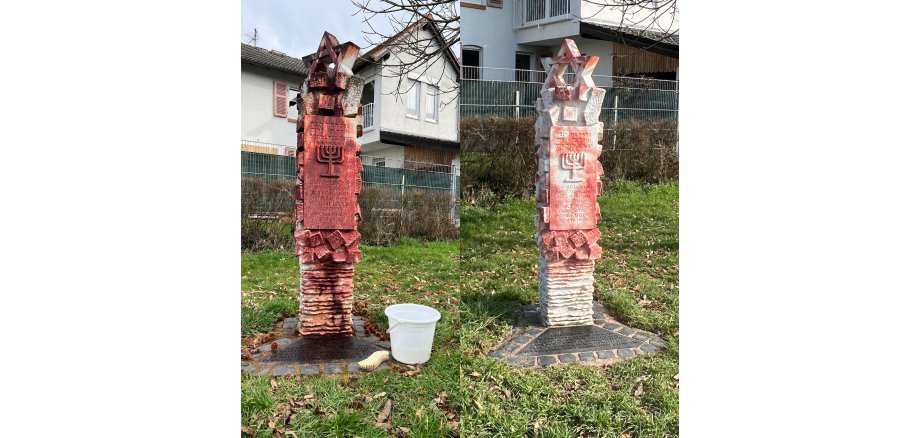 jüdisches Mahnmal mit roter Farbe übergossen